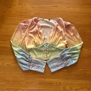 Rainbow Ombre Satin Cropped Blouse